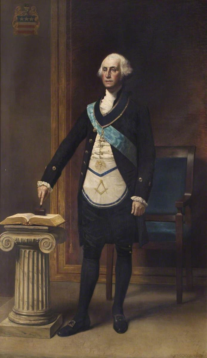Portrait of George Washington in Masonic regalia, wearing an apron and sash