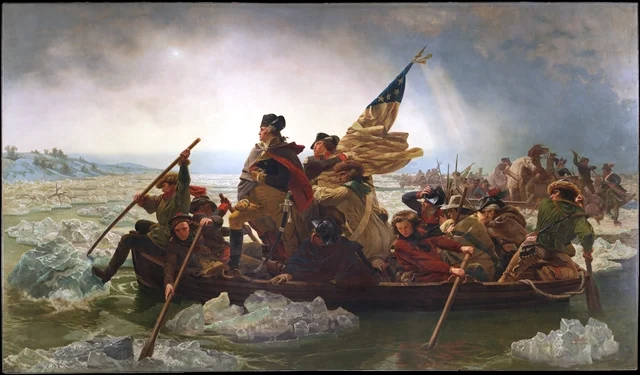 George Washington and troops crossing the Delaware River