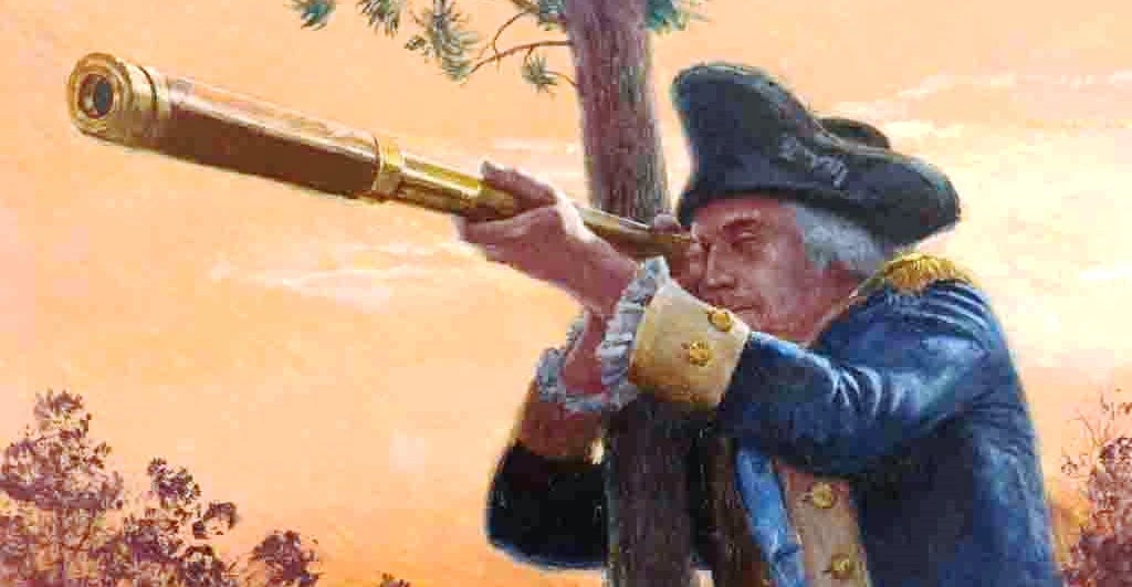 George Washington looking through a telescope