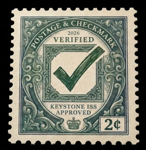 Postage & Checkmark - Keystone ISS Approved verification stamp