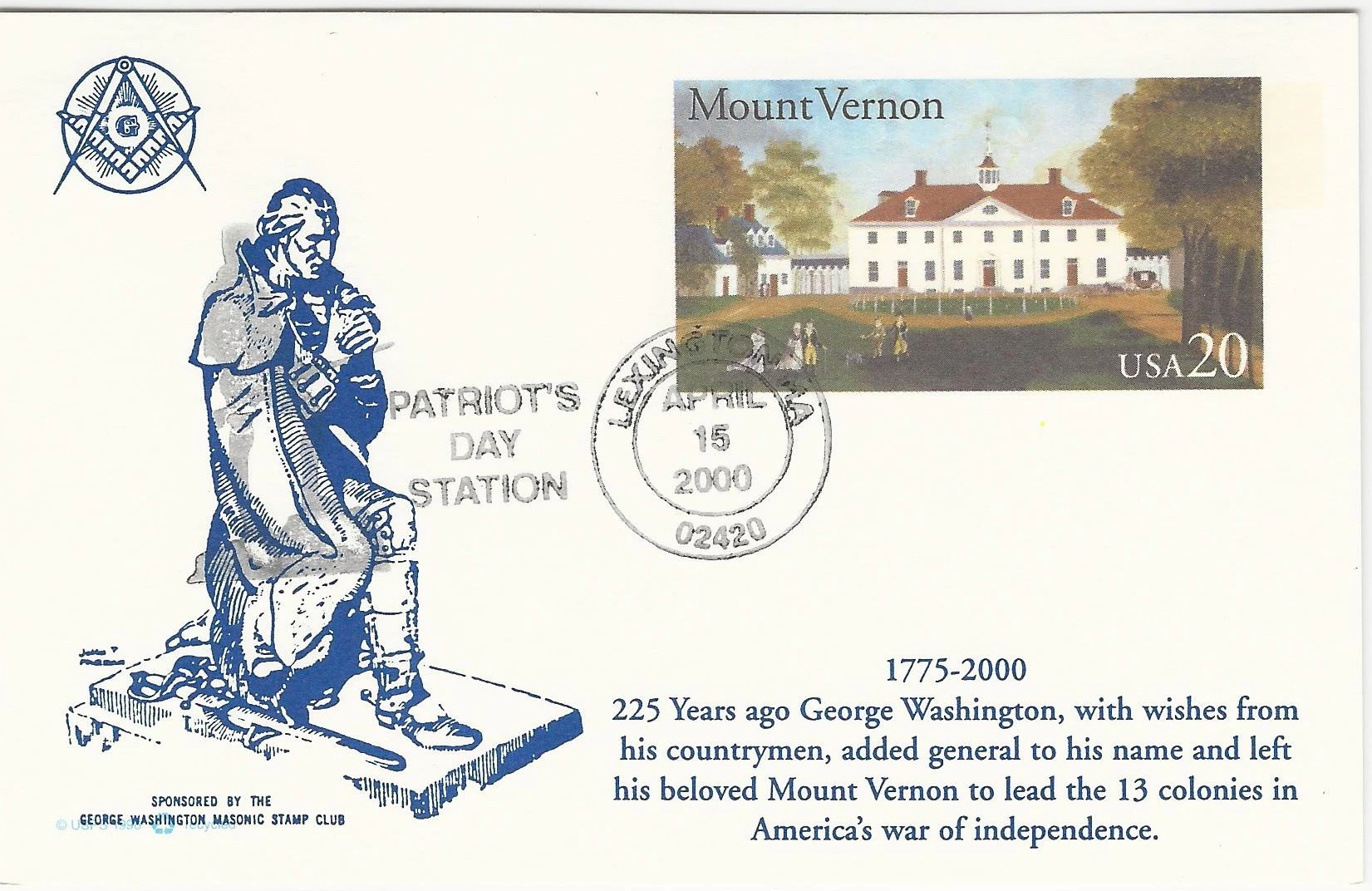 Washington Prying, Statue Postmark #1: Laxington, MA —&hellip;