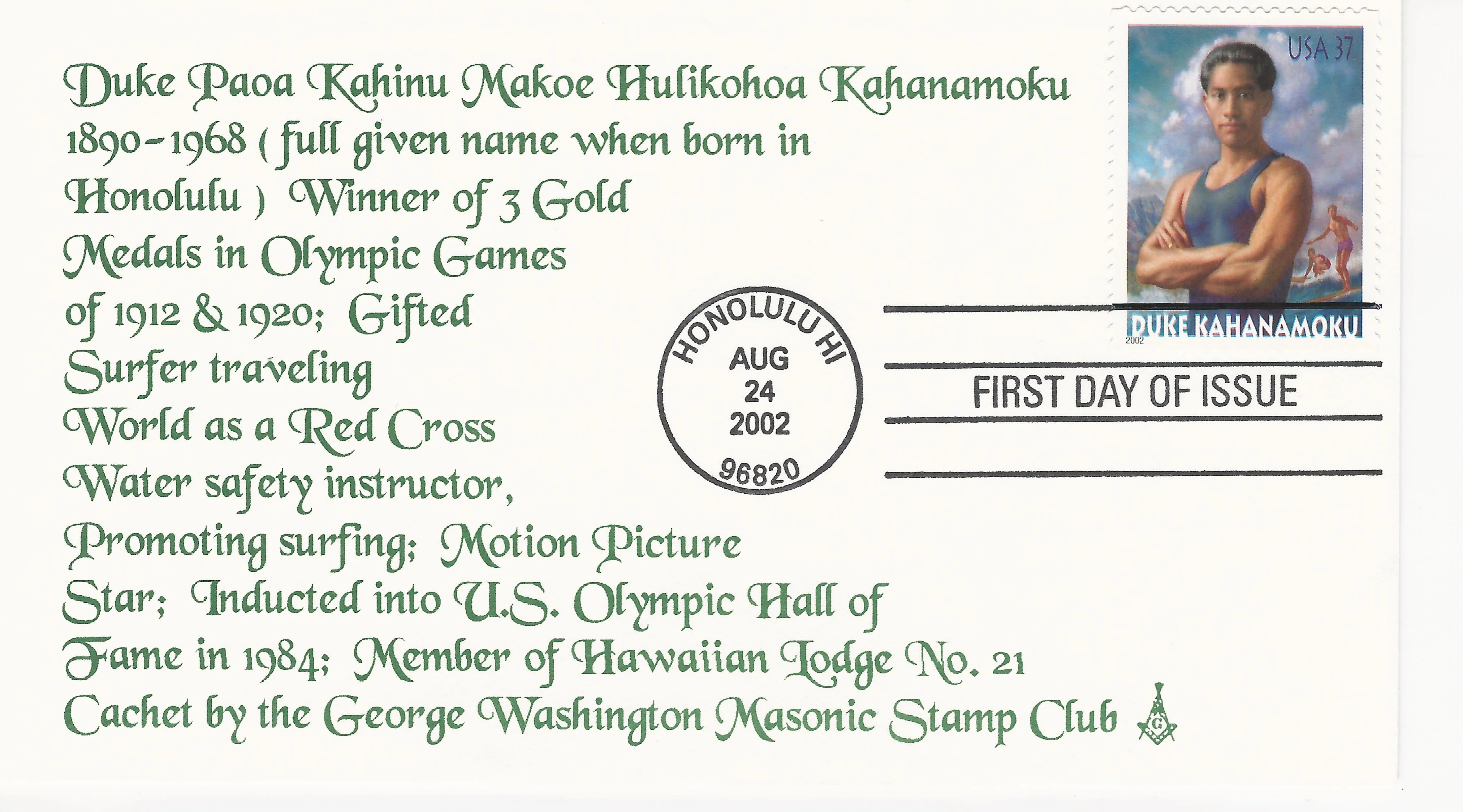 Duke Kahanamoku Postmark #1: Honolulu, HI — 2002-08-24&hellip;
