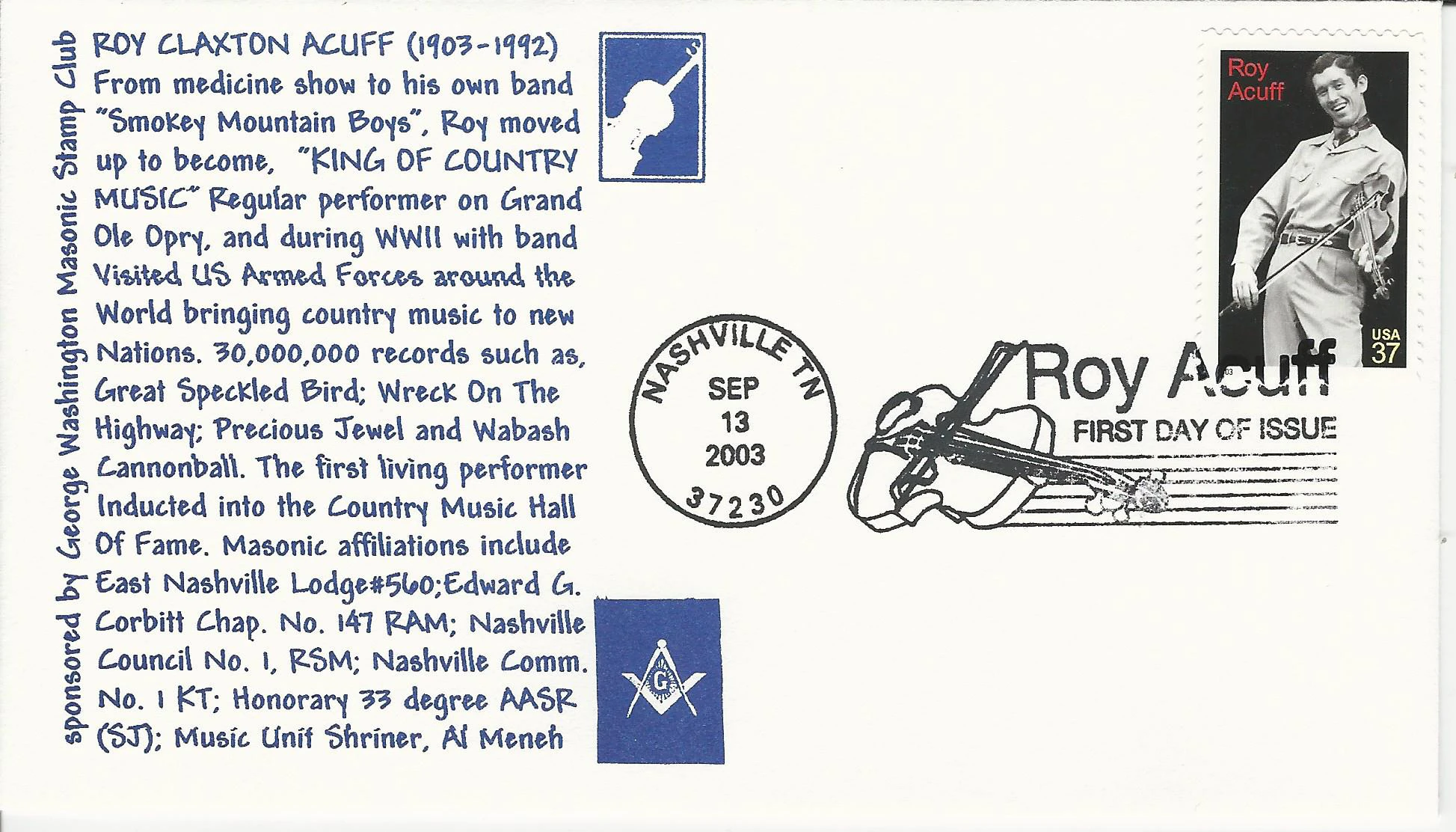 Roy Acuff, Fiddle Postmark #1: Nashville, TN —&hellip;