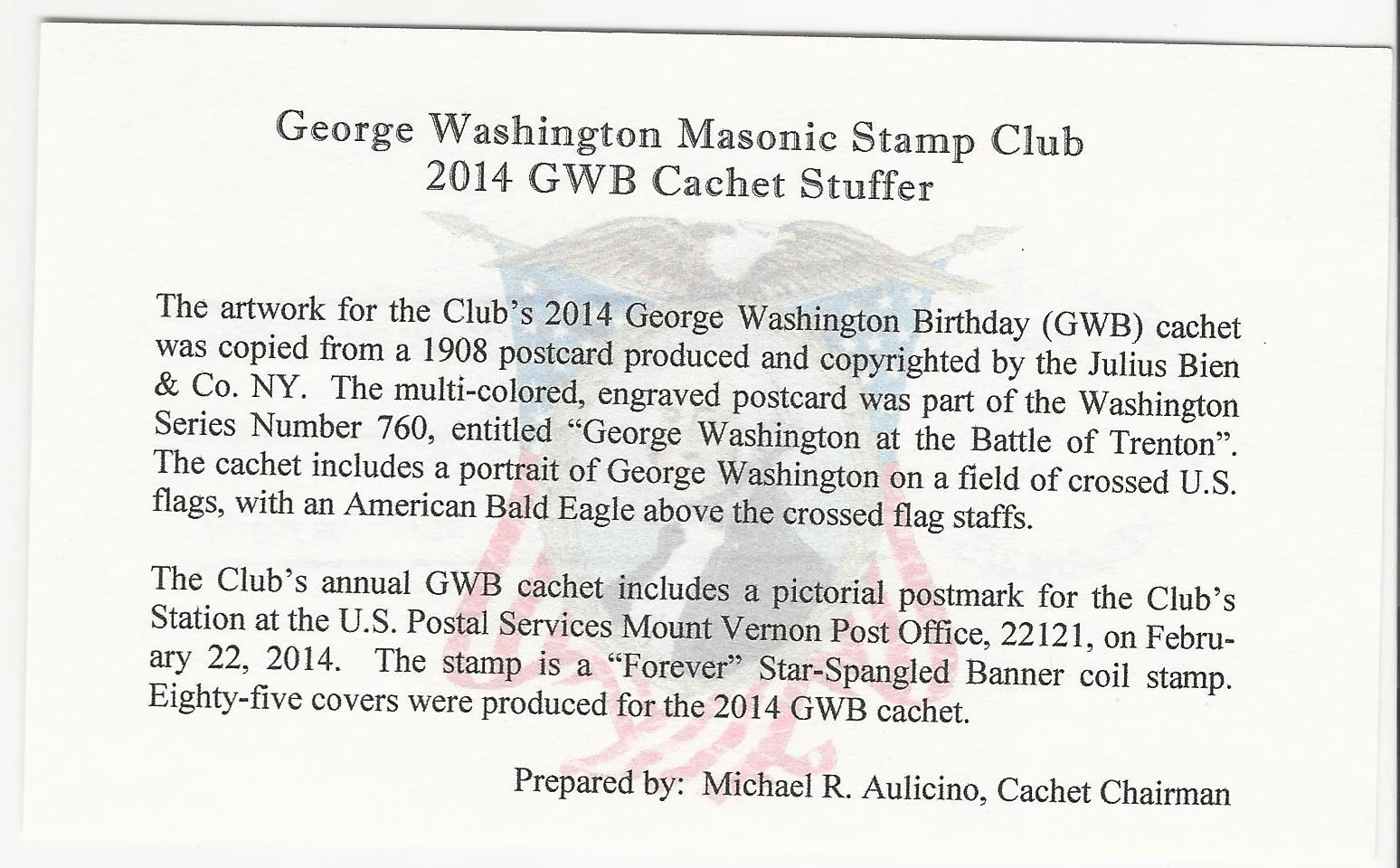 George Washington Brithday - Stuffer/Post Mark Card Postmark&hellip;