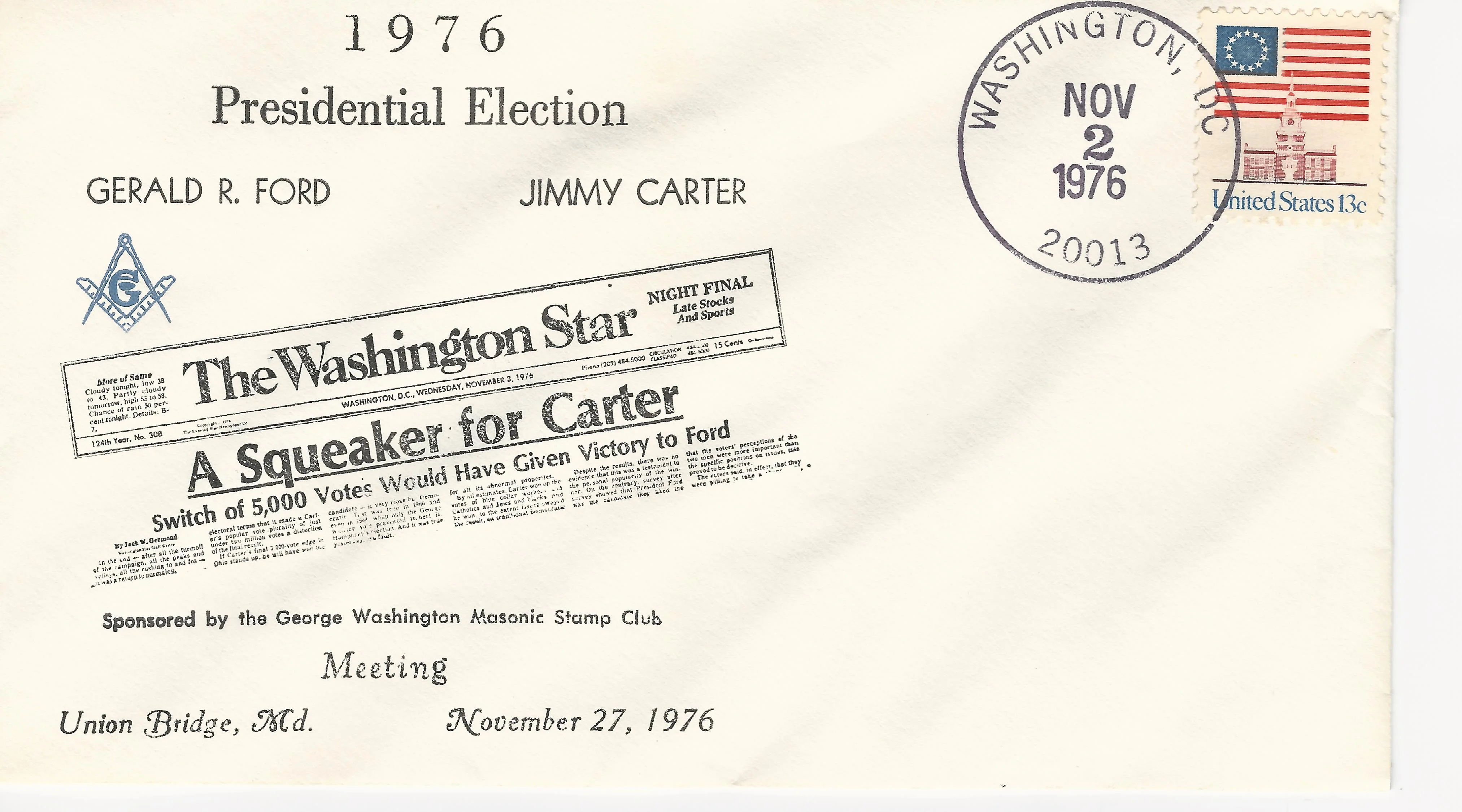 Presidential Election - Carter Postmark #1: Washington, DC&hellip;
