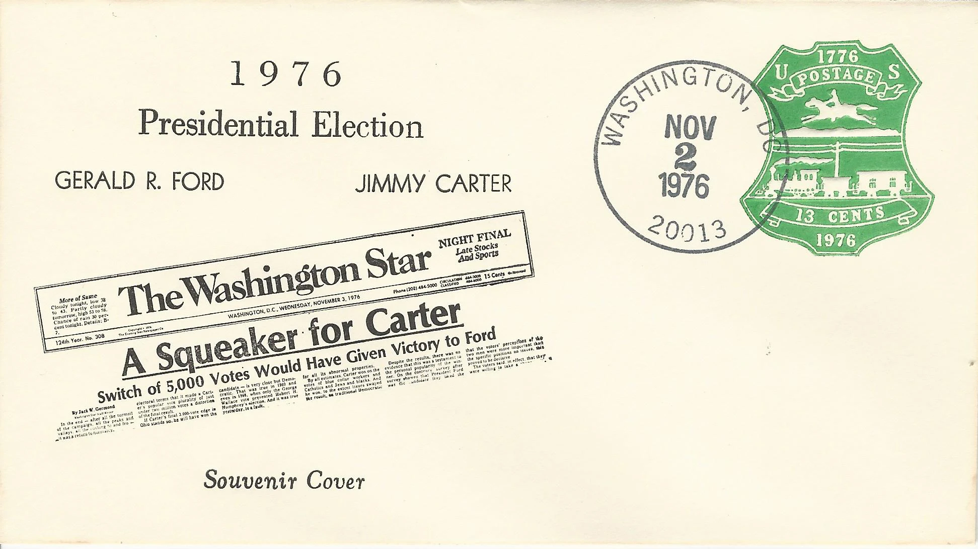 Presidential Election - Carter Postmark #1: Washington, DC&hellip;