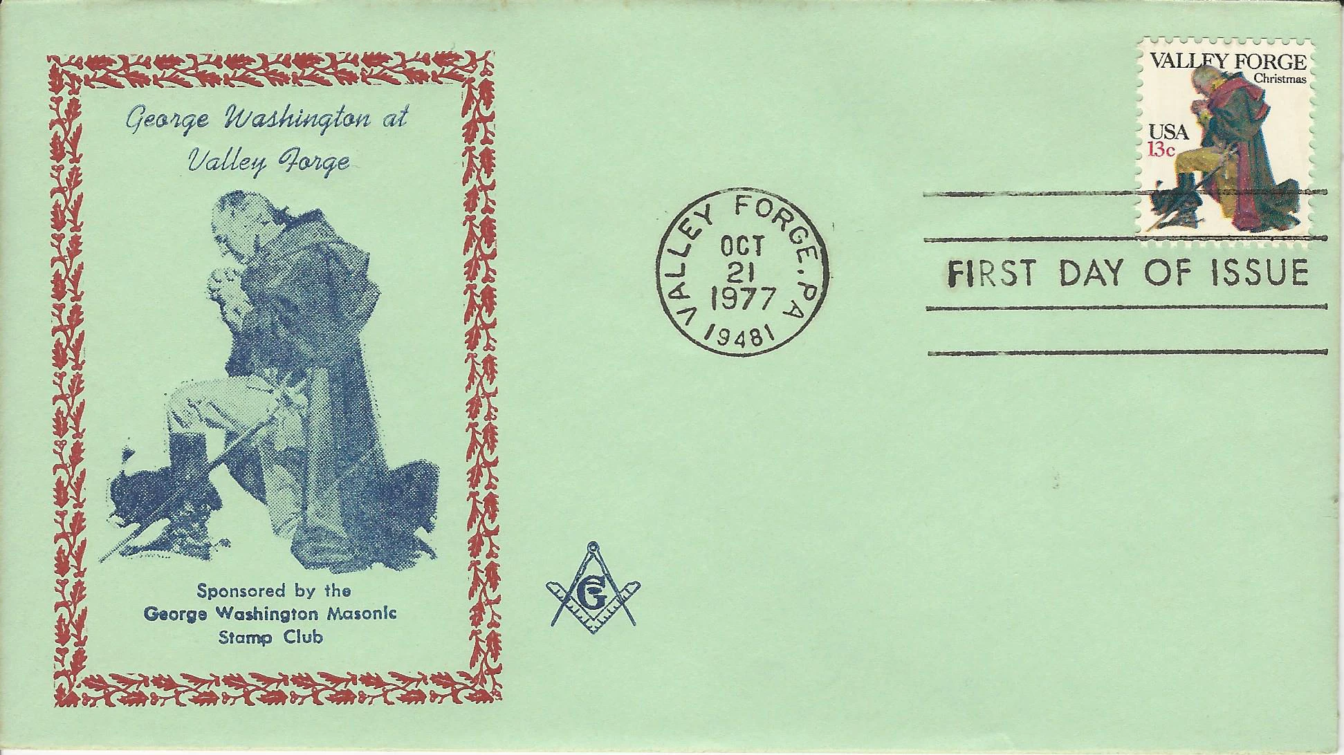 George Washington Praying, Green Envelope Postmark #1: Valley&hellip;