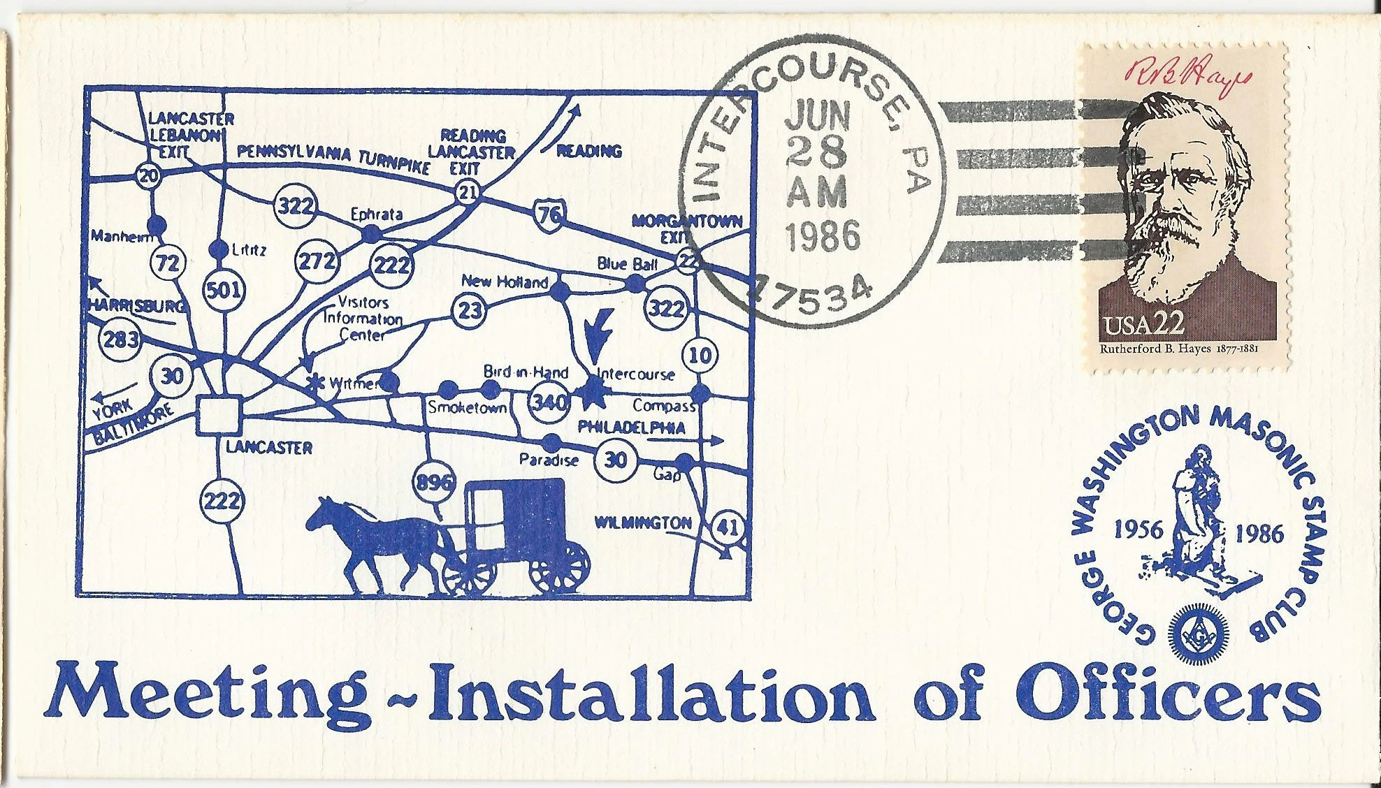 Map Postmark #1: Intercourse, PA — 1986-06-28 Stamp:&hellip;