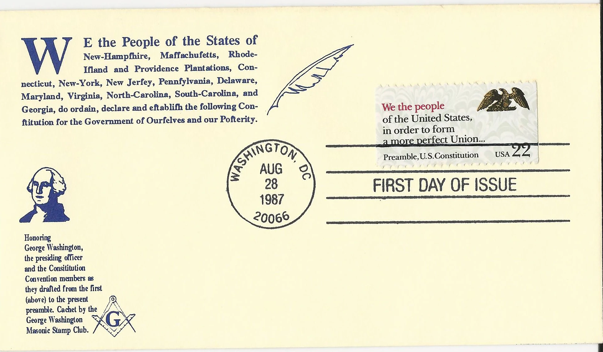 Text Postmark #1: Washington, DC — 1987-08-28 Stamp:&hellip;