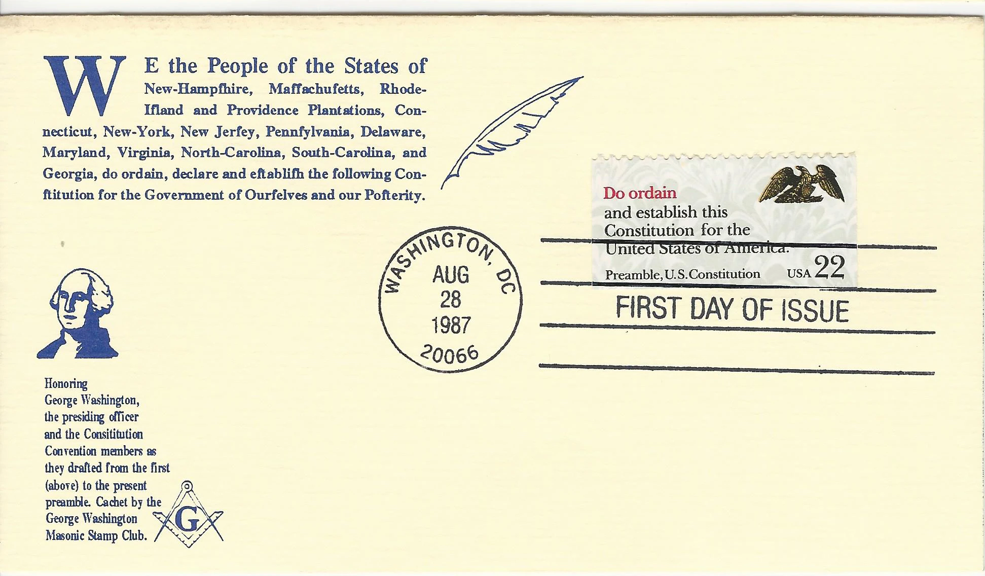 Text Postmark #1: Washington, DC — 1987-08-28 Stamp:&hellip;