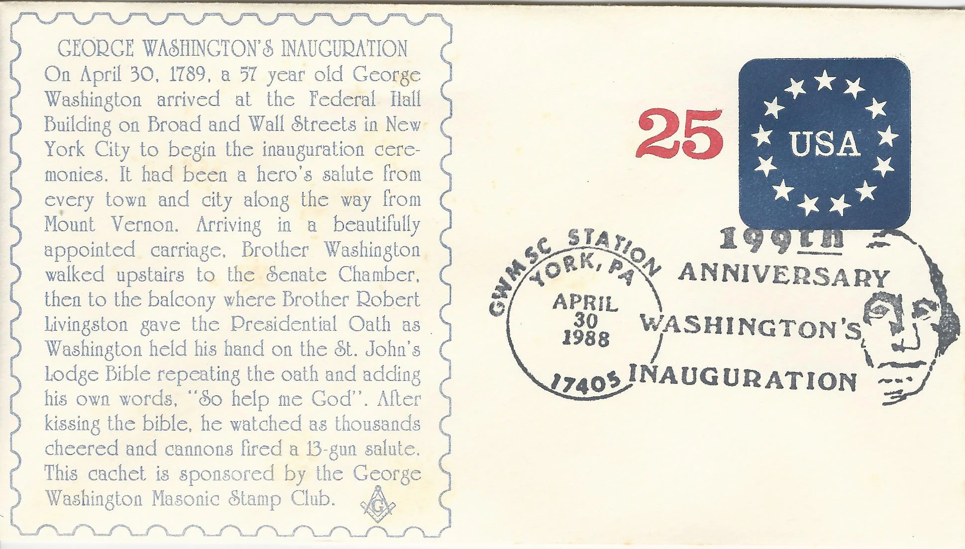 Text, Washtington's Inauguration Anniversary Postmark #1: York, PA&hellip;