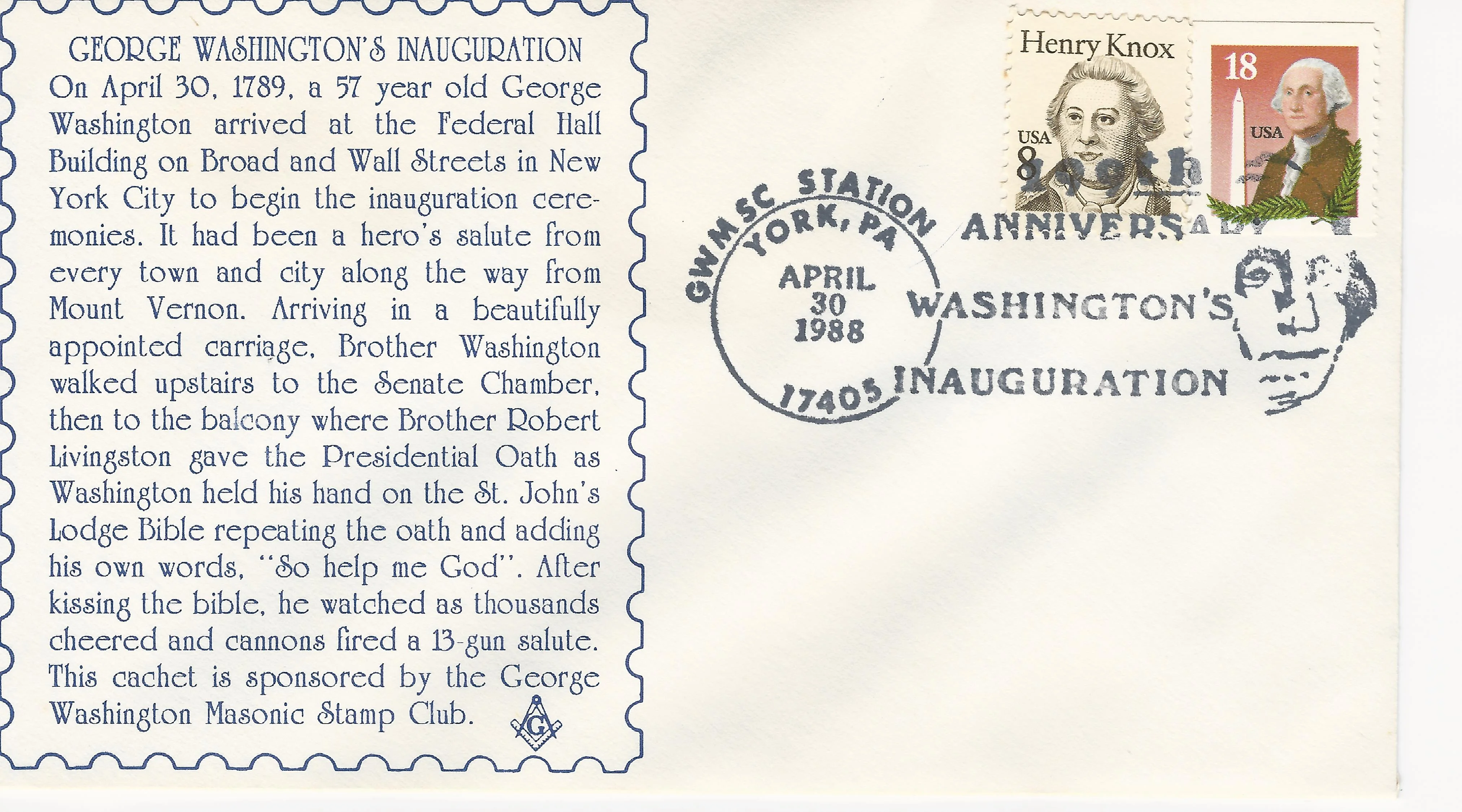 Text, Washtington's Inauguration Anniversary Postmark #1: York, PA&hellip;