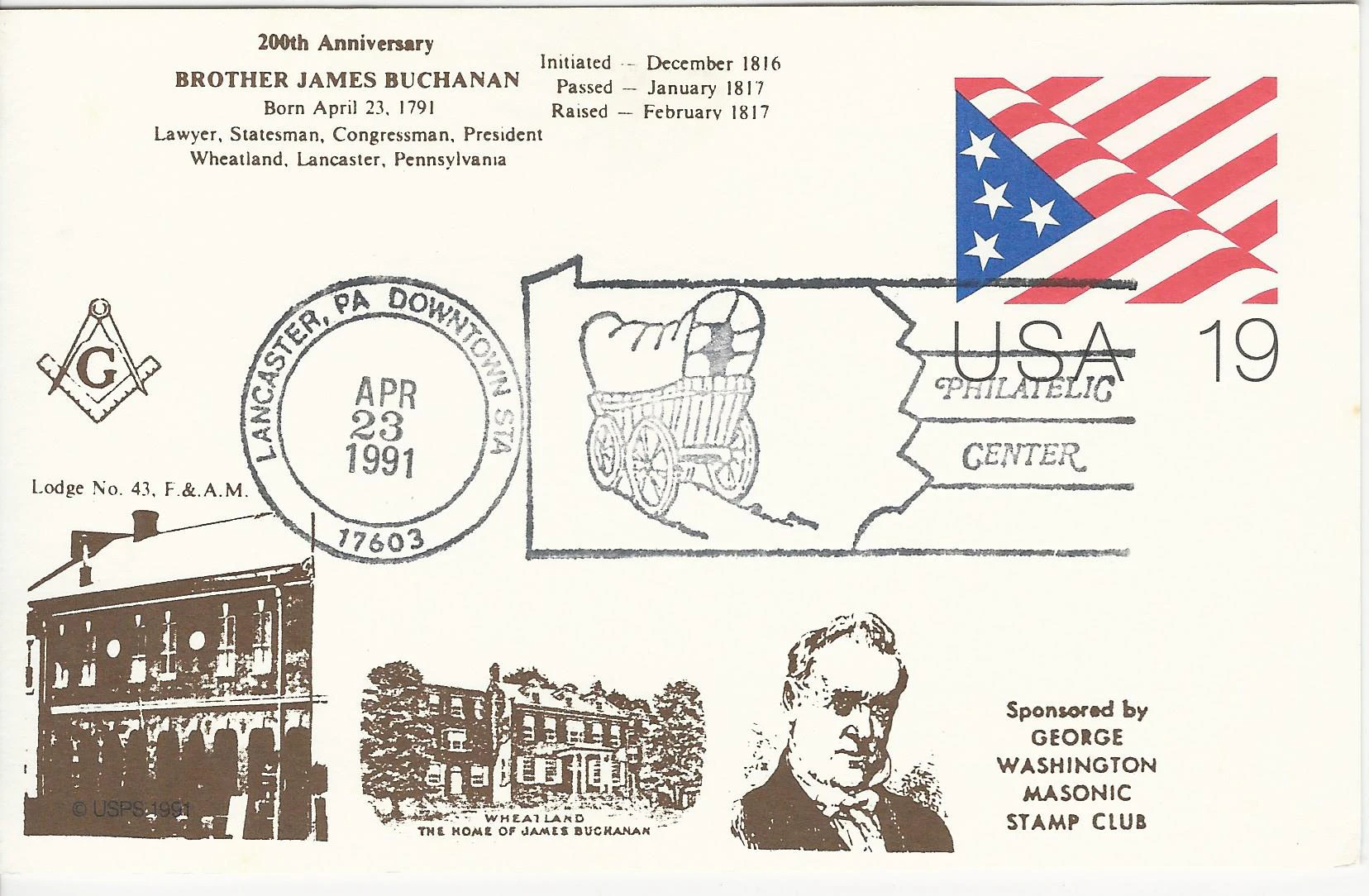 James Buchanan 200th Birthday Postmark #1: Lancaster, PA&hellip;