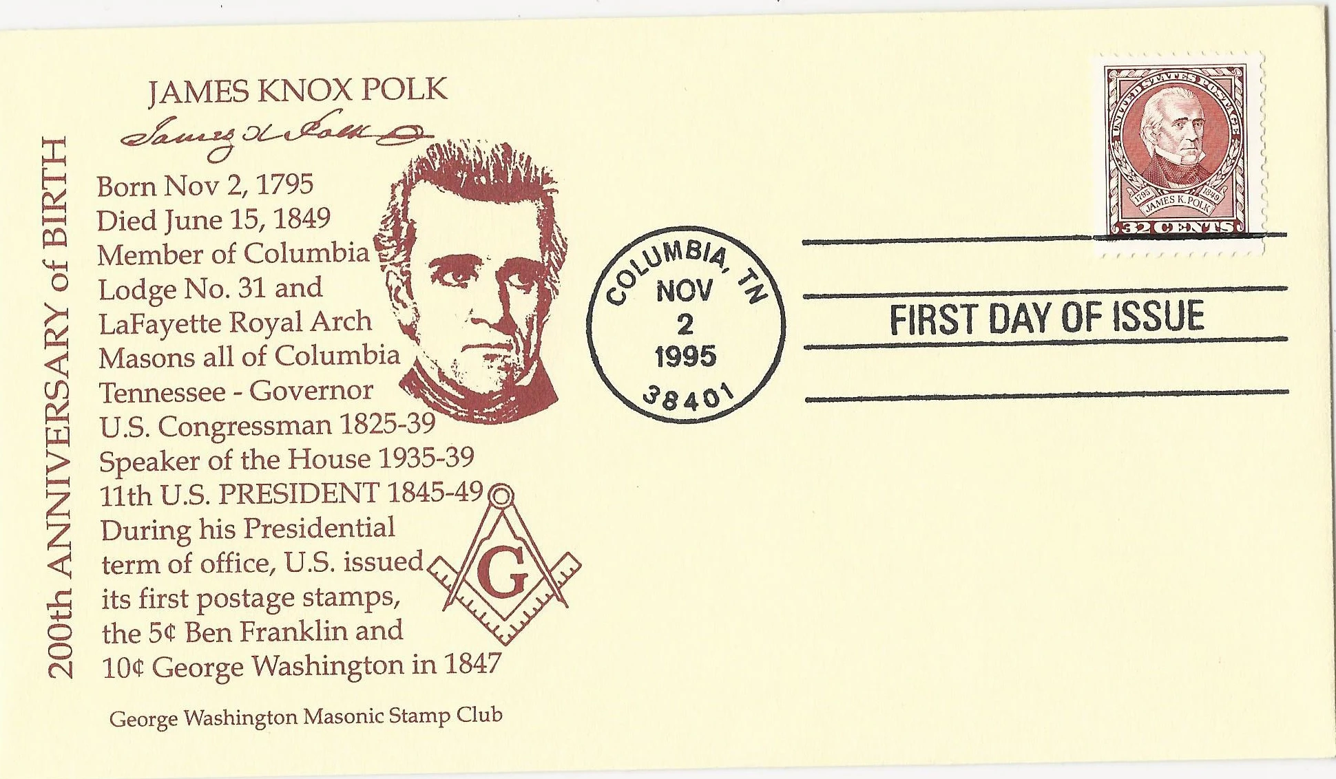 James Polk Postmark #1: Columbia, TN — 1995-11-02&hellip;