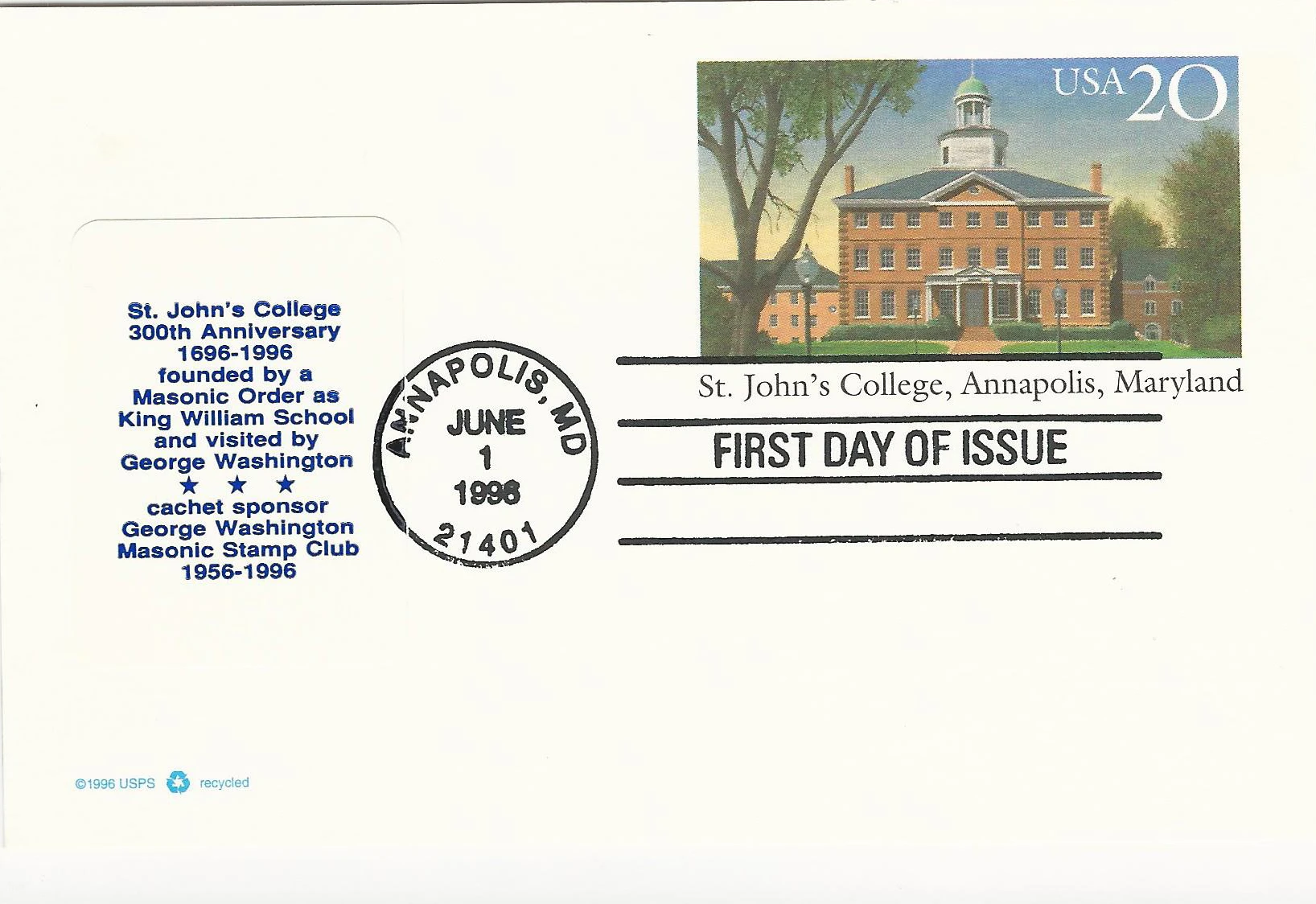 Text Postmark #1: Annapolis, MD — 1996-06-01 Stamp:&hellip;