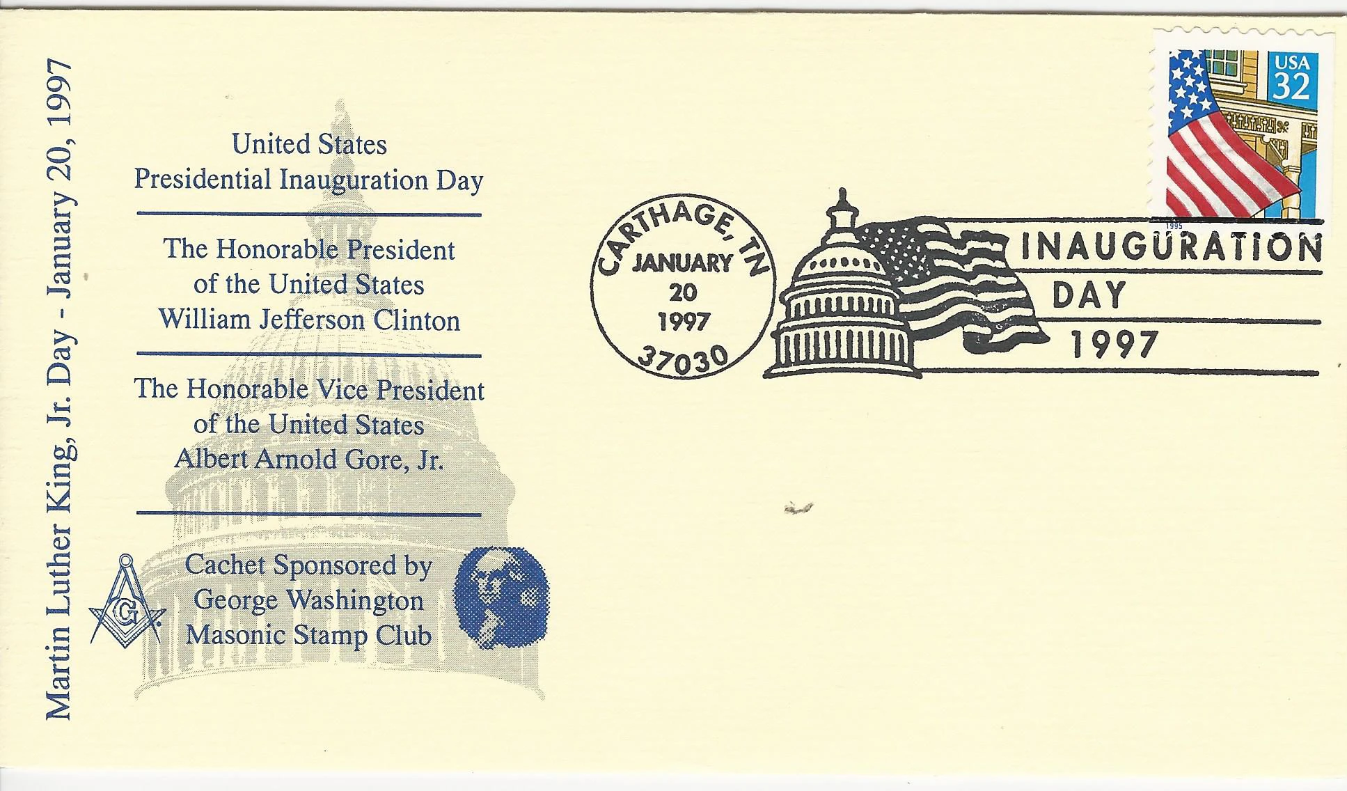 Inauguration Clinton-Gore Postmark #1: Washinton, DC — 1997-02-20&hellip;