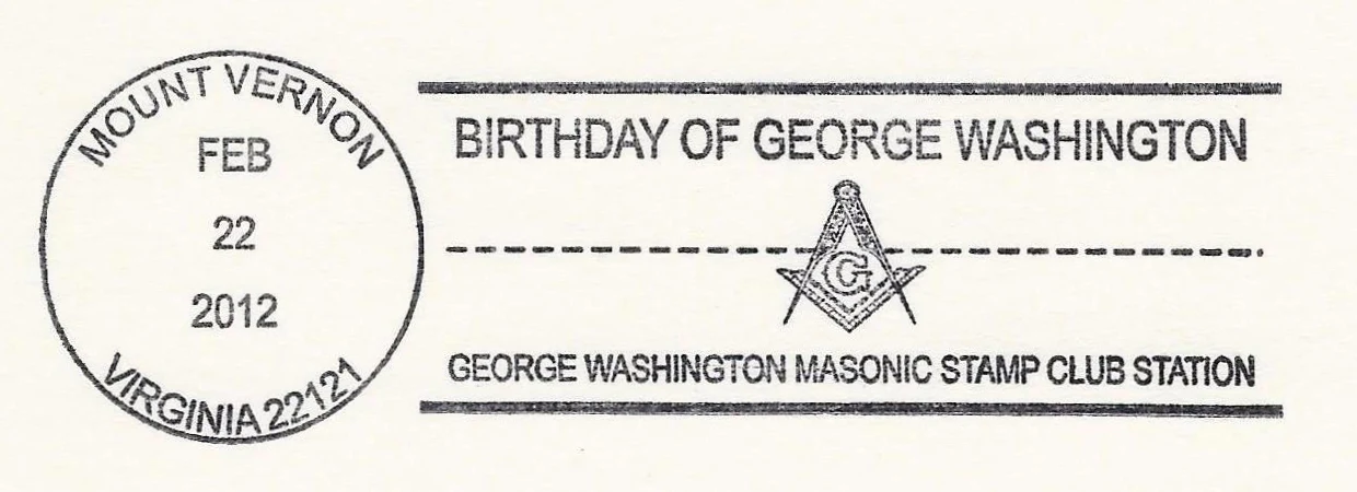 Birthday of George Washington pictorial postmark (square & compass "G")