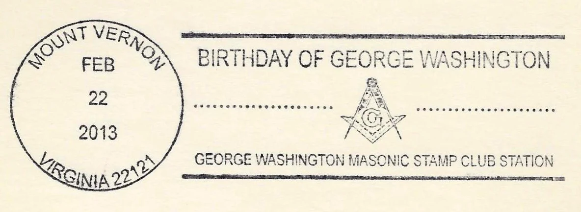 Birthday of George Washington pictorial postmark (square & compass "G")