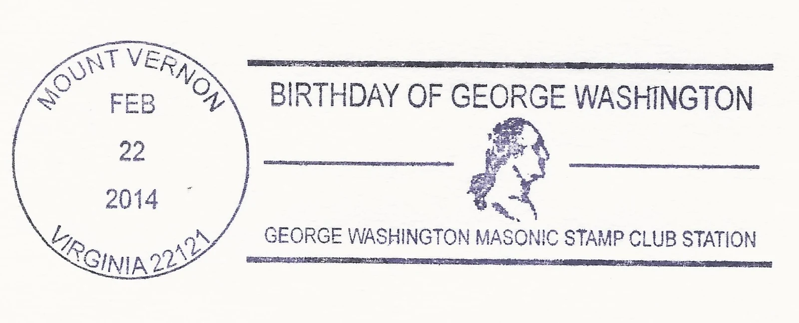 Birthday of George Washington pictorial postmark (square & compass "G")