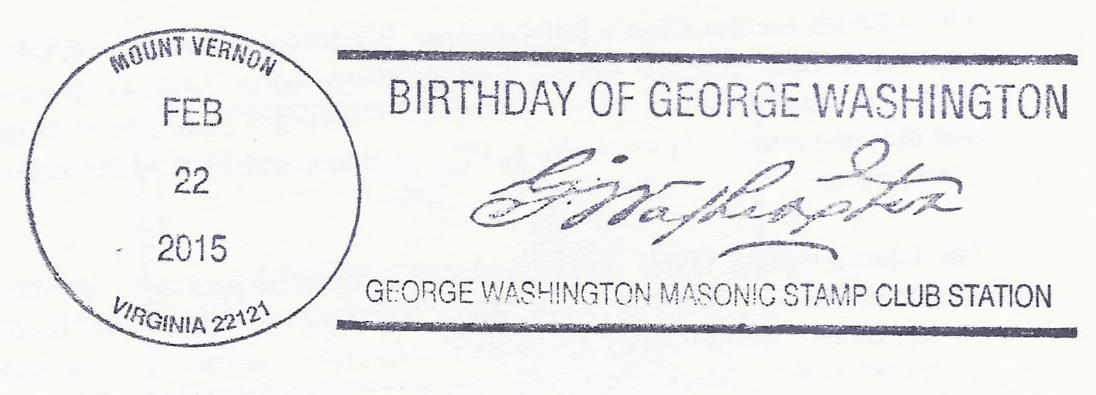 Birthday of George Washington pictorial postmark (Washington signature)