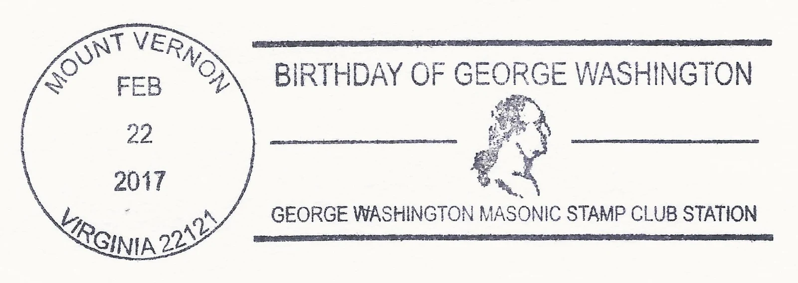 Birthday of George Washington pictorial postmark (square & compass "G")