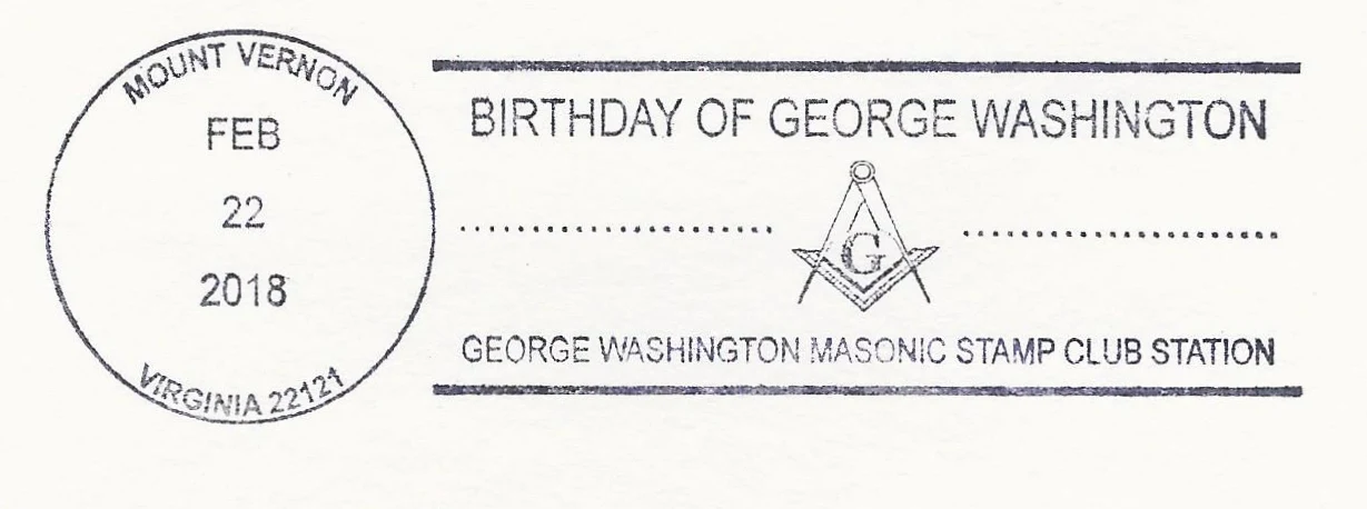 Birthday of George Washington pictorial postmark (square & compass "G")