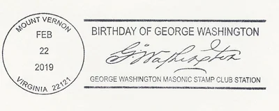Birthday of George Washington pictorial postmark (Washington signature)