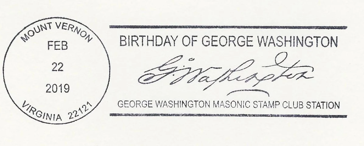 Birthday of George Washington pictorial postmark (Washington signature)