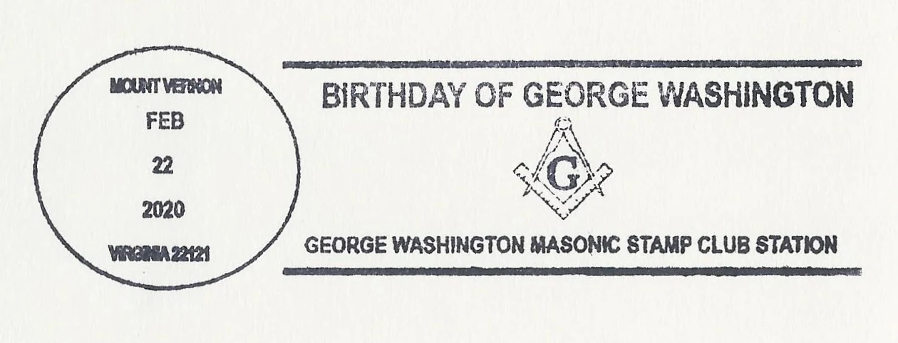 Birthday of George Washington pictorial postmark (square & compass "G")